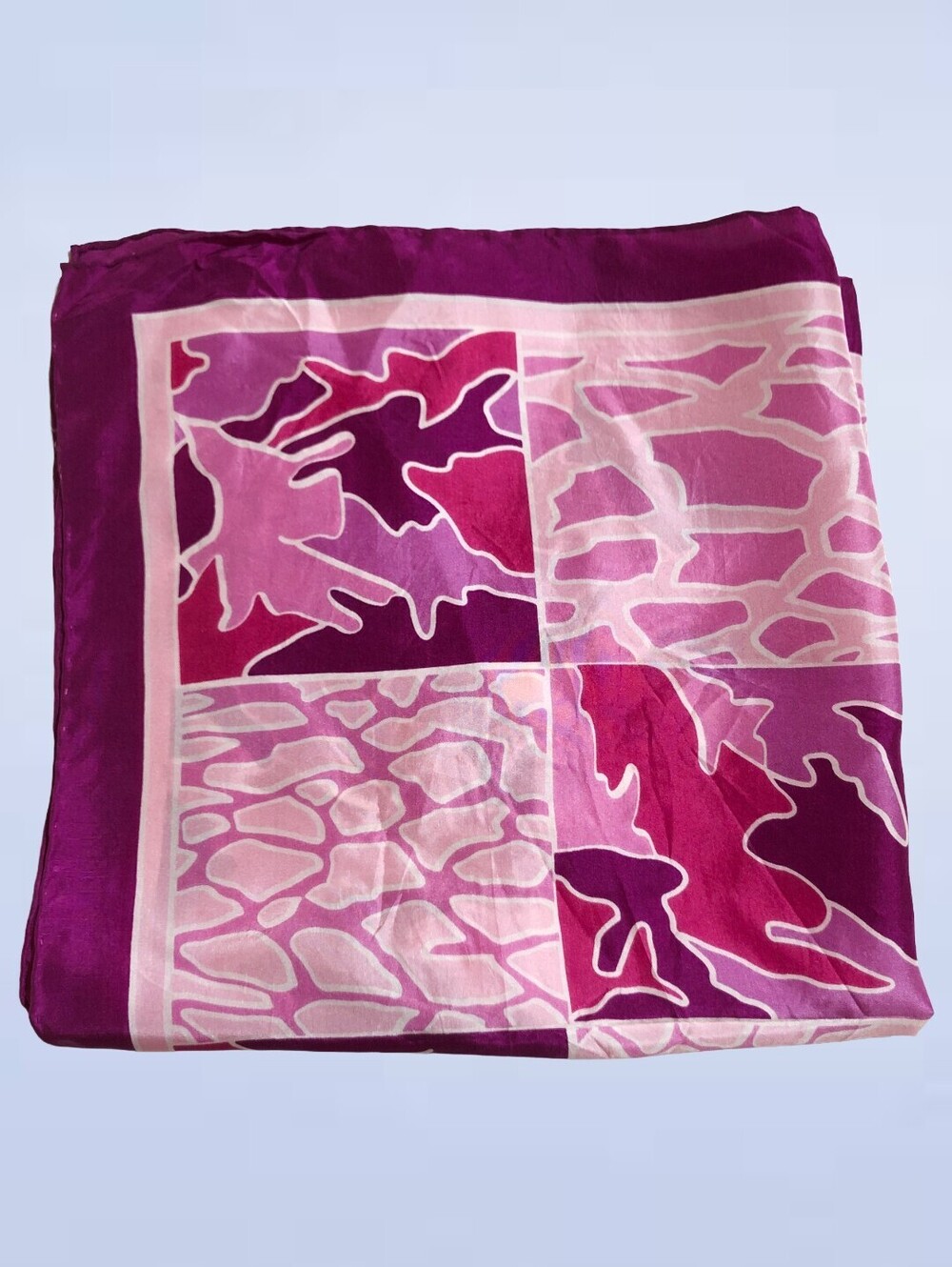 Vintage Pink Burgundy Silk Scarf Square Patchwork Animal Print Hair Bandana Wrap